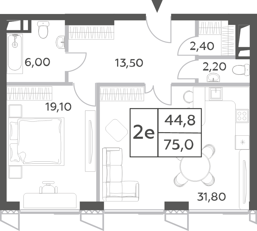 2 ккв (Евро) 75,6 м²
