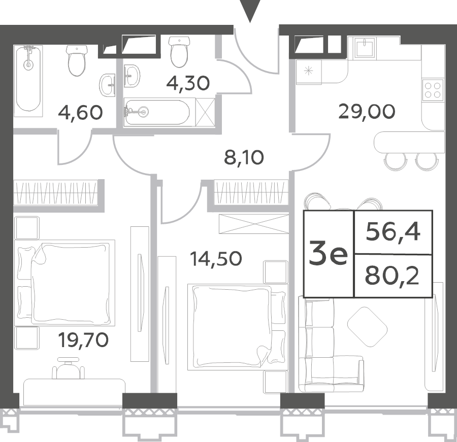 3 ккв (Евро) 80,8 м²