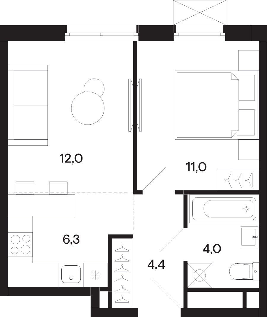 2 ккв (Евро) 38 м²