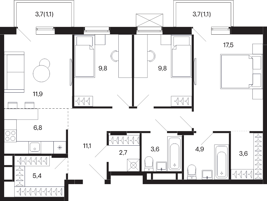 4 ккв (Евро) 88,8 м²