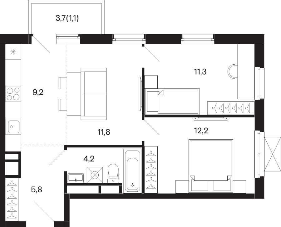 3 ккв (Евро) 55,1 м²