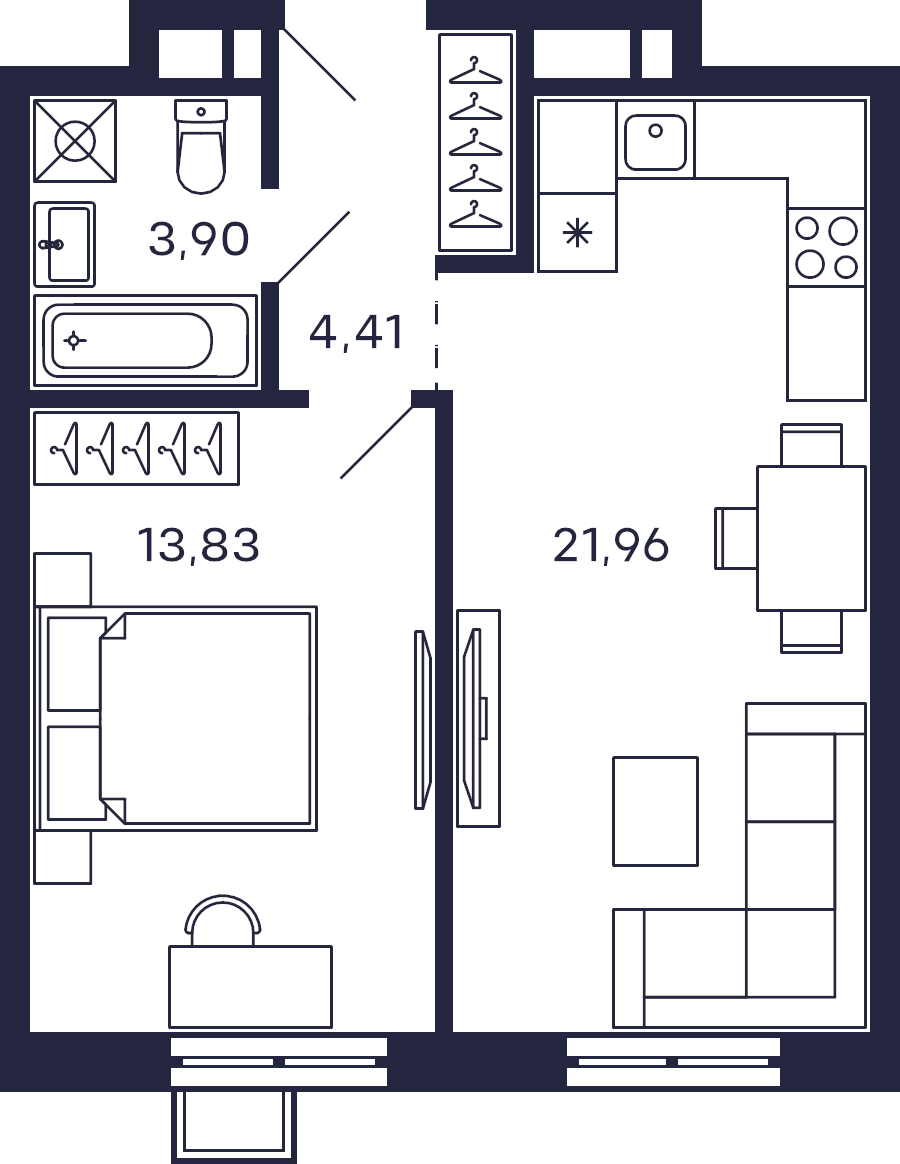 2 ккв (Евро) 44,1 м²
