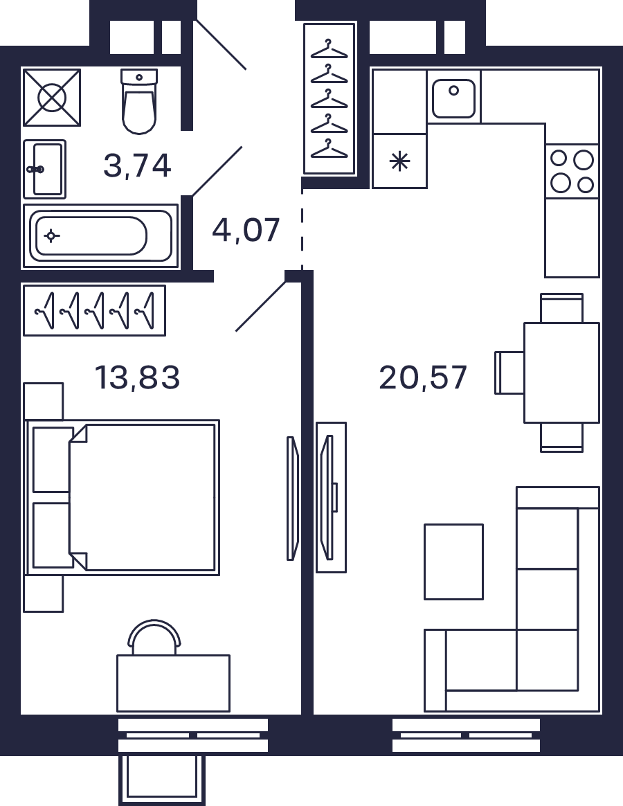 2 ккв (Евро) 44,1 м²