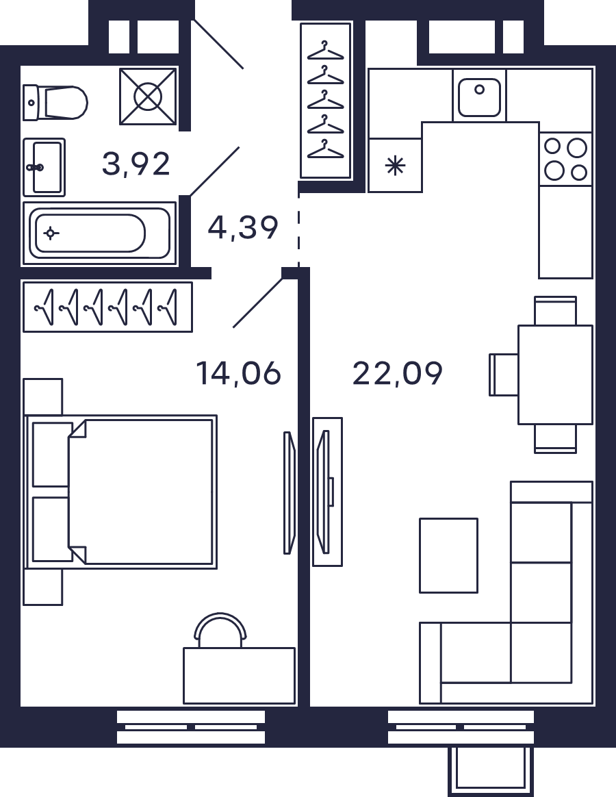 2 ккв (Евро) 44,5 м²