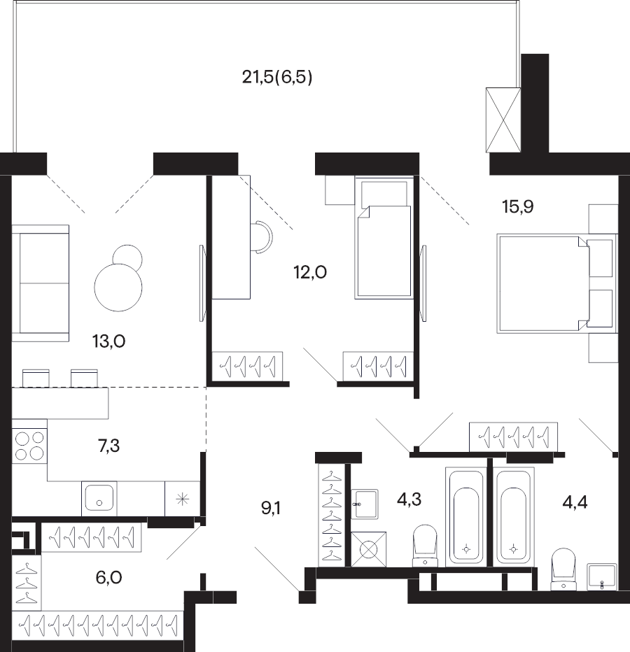 3 ккв (Евро) 78,1 м²