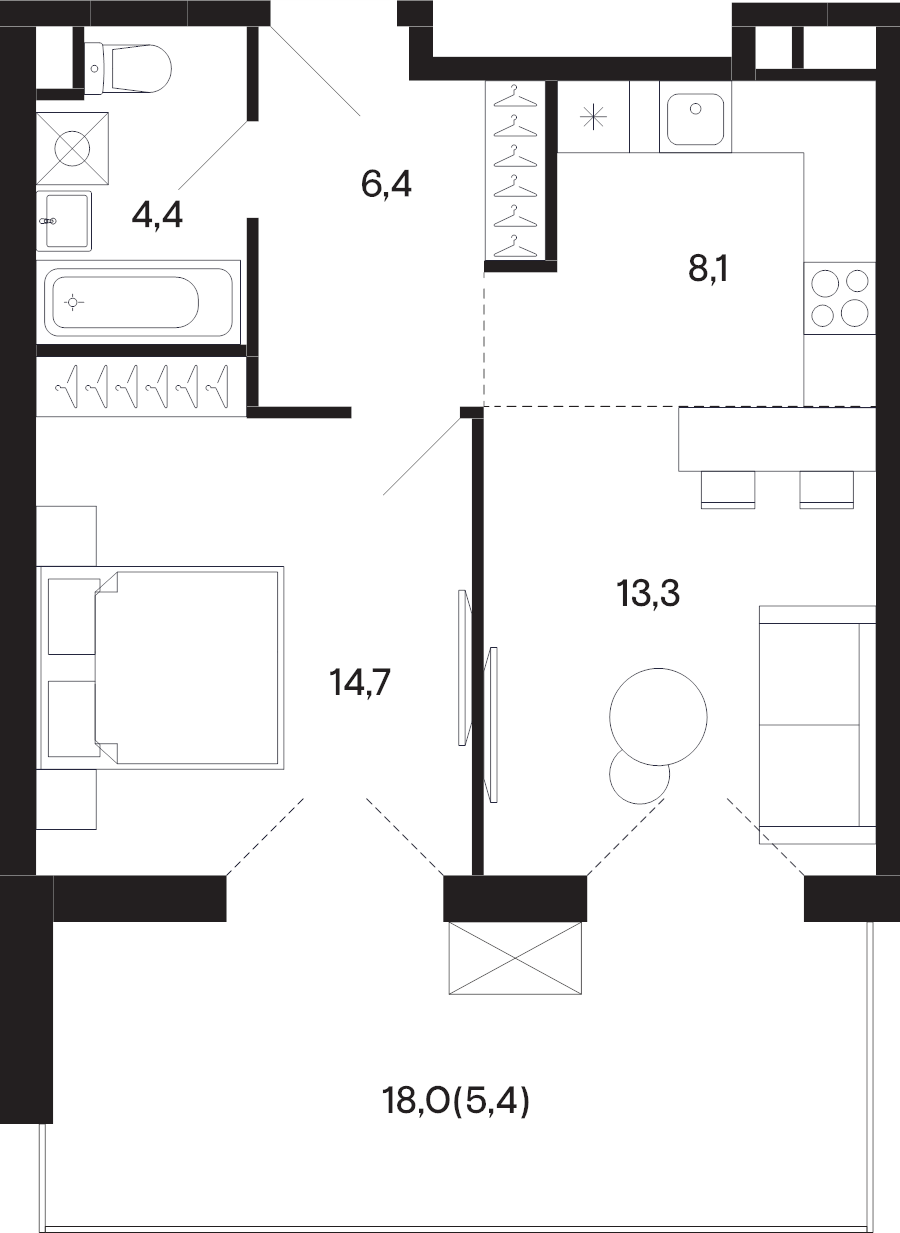 2 ккв (Евро) 52 м²