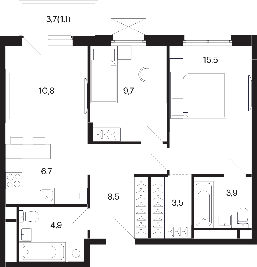 3 ккв (Евро) 65,7 м²