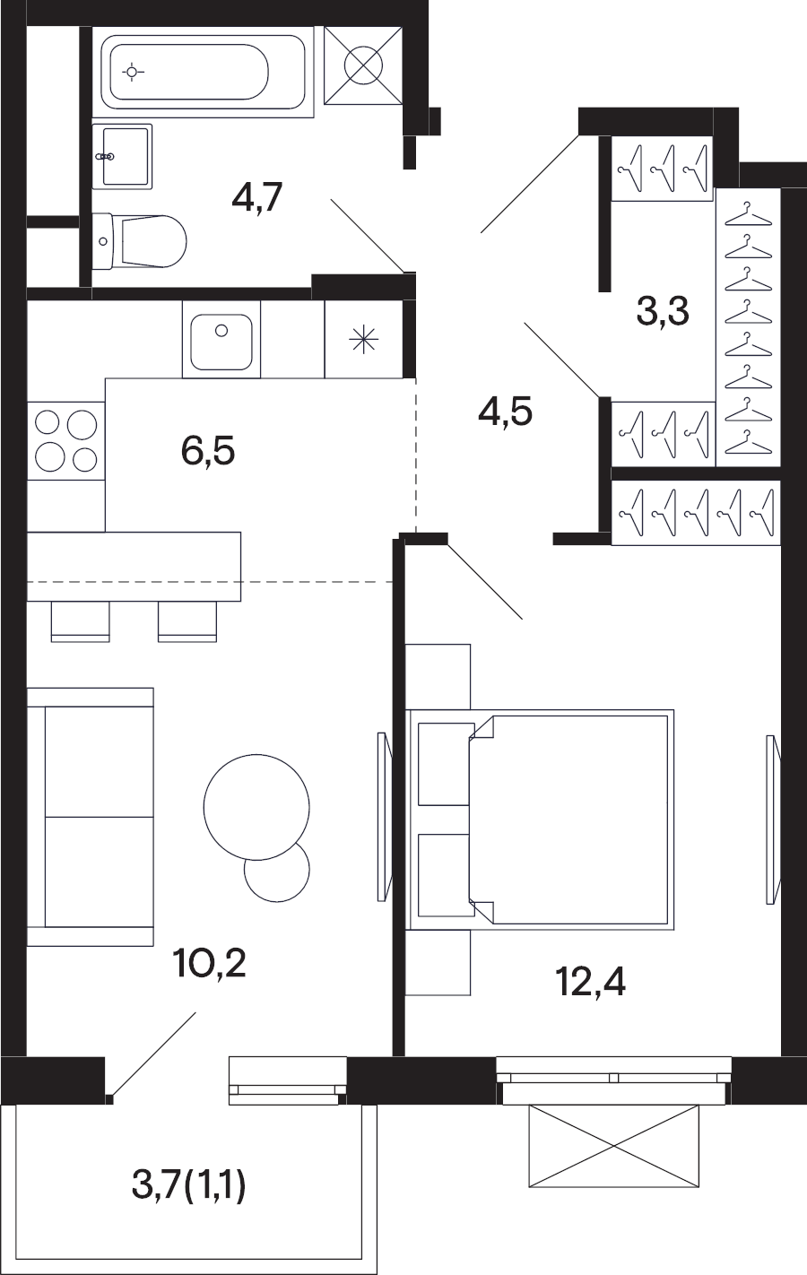 2 ккв (Евро) 42,8 м²