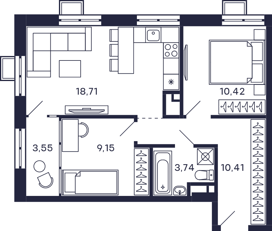 3 ккв (Евро) 56 м²