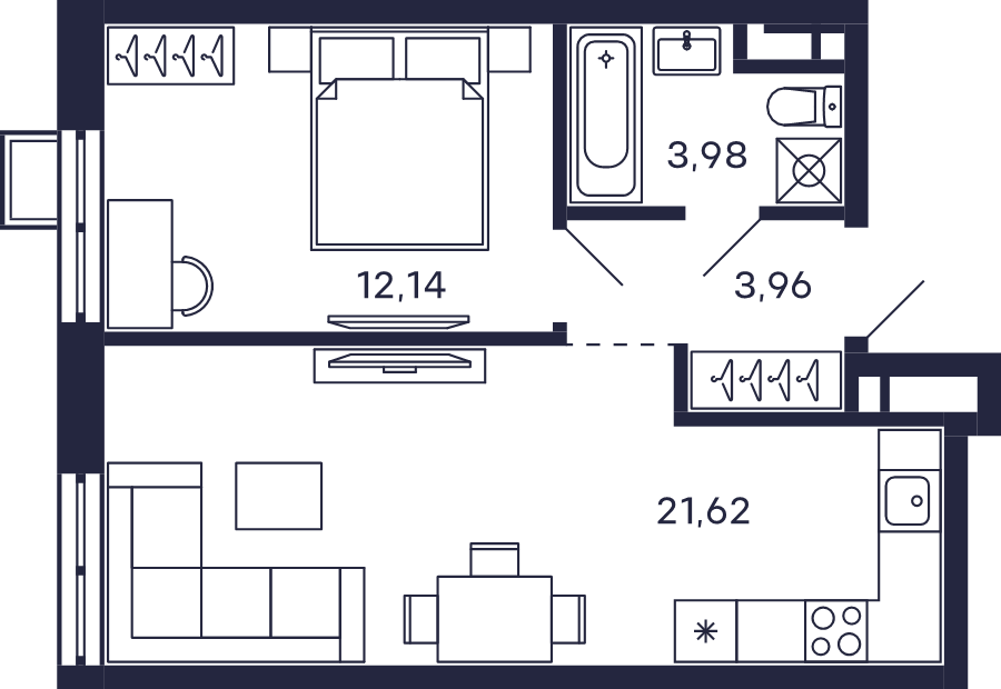 2 ккв (Евро) 43,4 м²