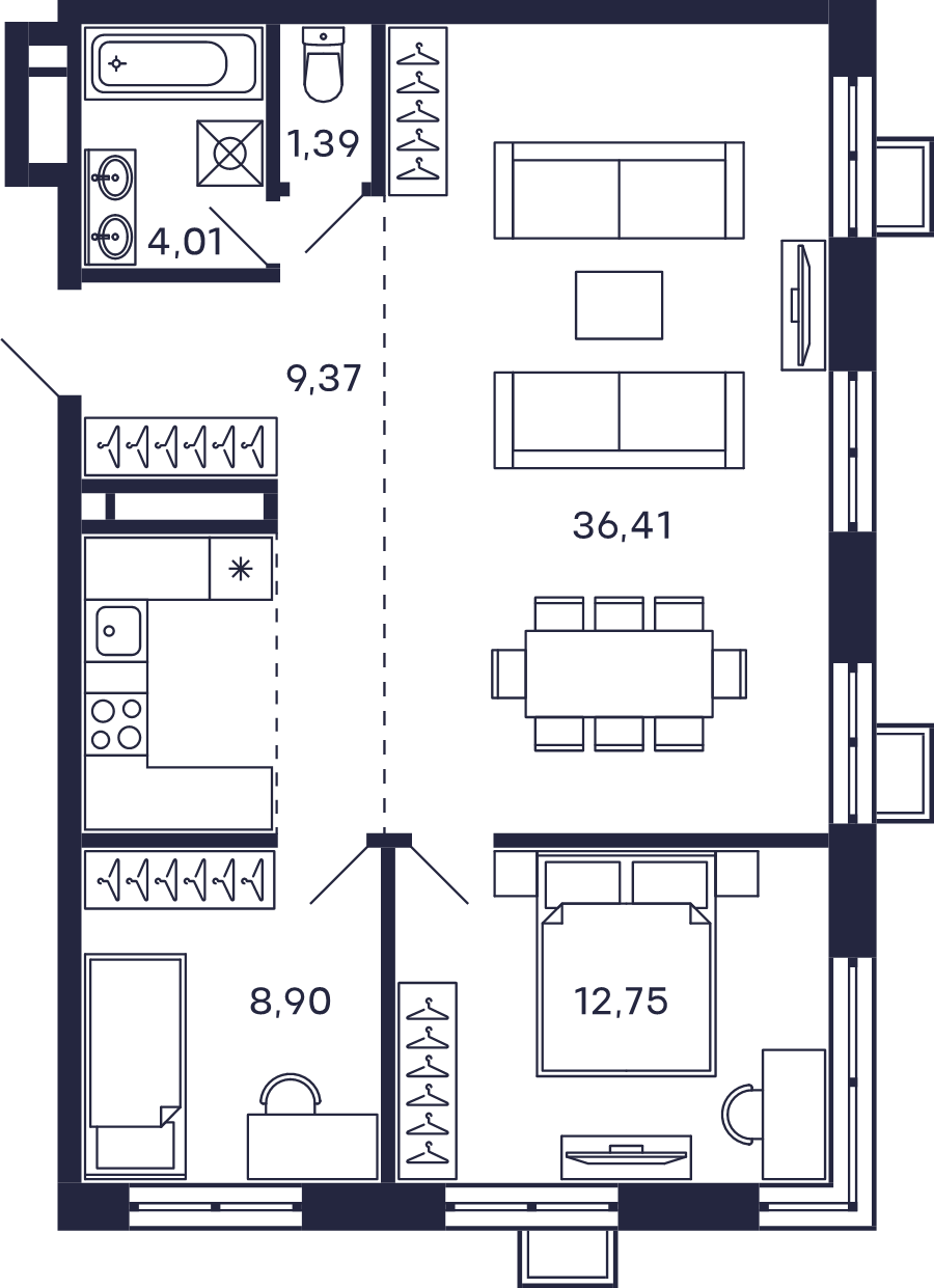 3 ккв (Евро) 72,8 м²