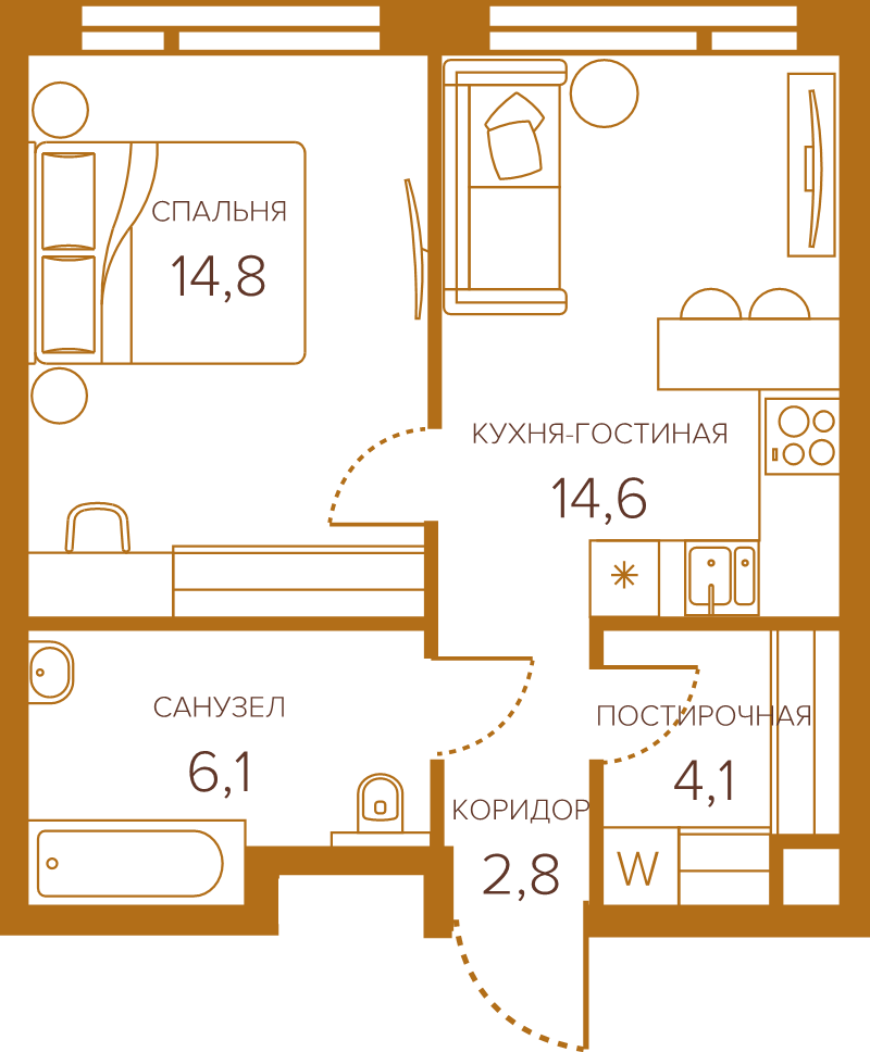 1 ккв 42,8 м²