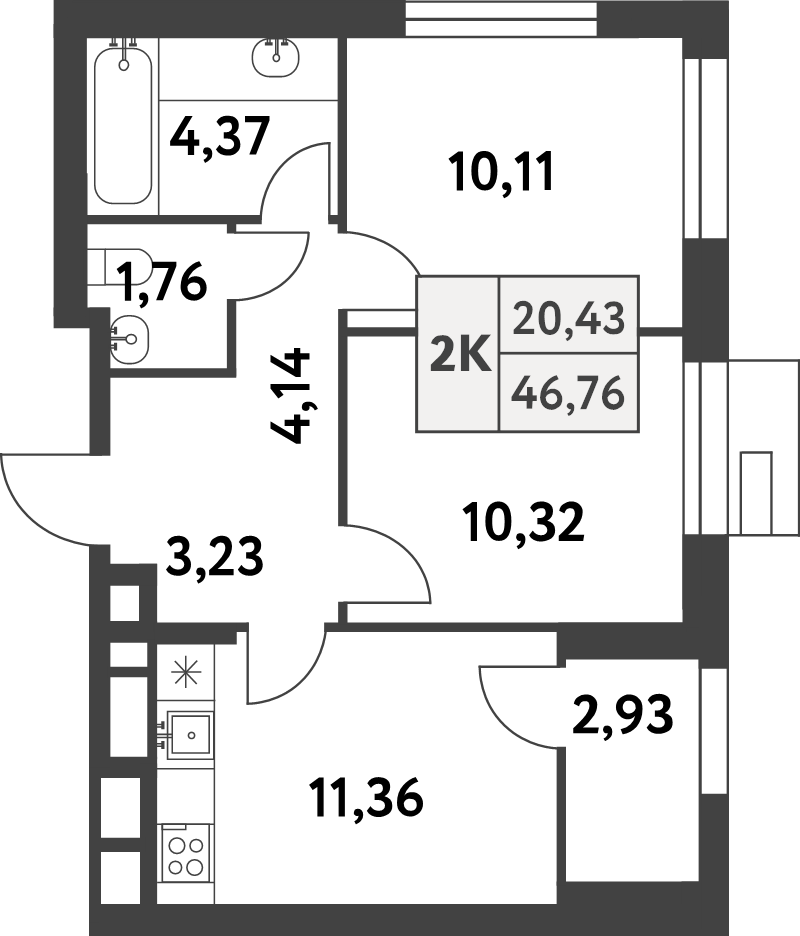 2 ккв 46,7 м²