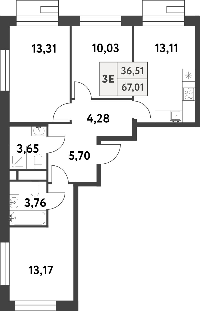 3 ккв 67 м²