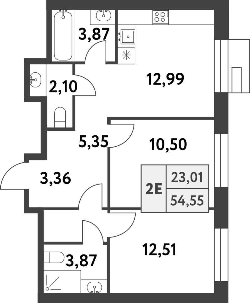 2 ккв 54,5 м²