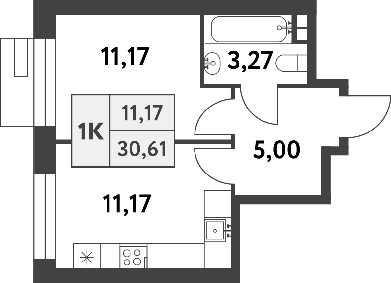 1 ккв 30,6 м²