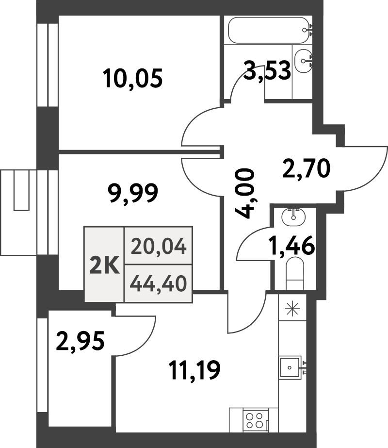 2 ккв 44,4 м²