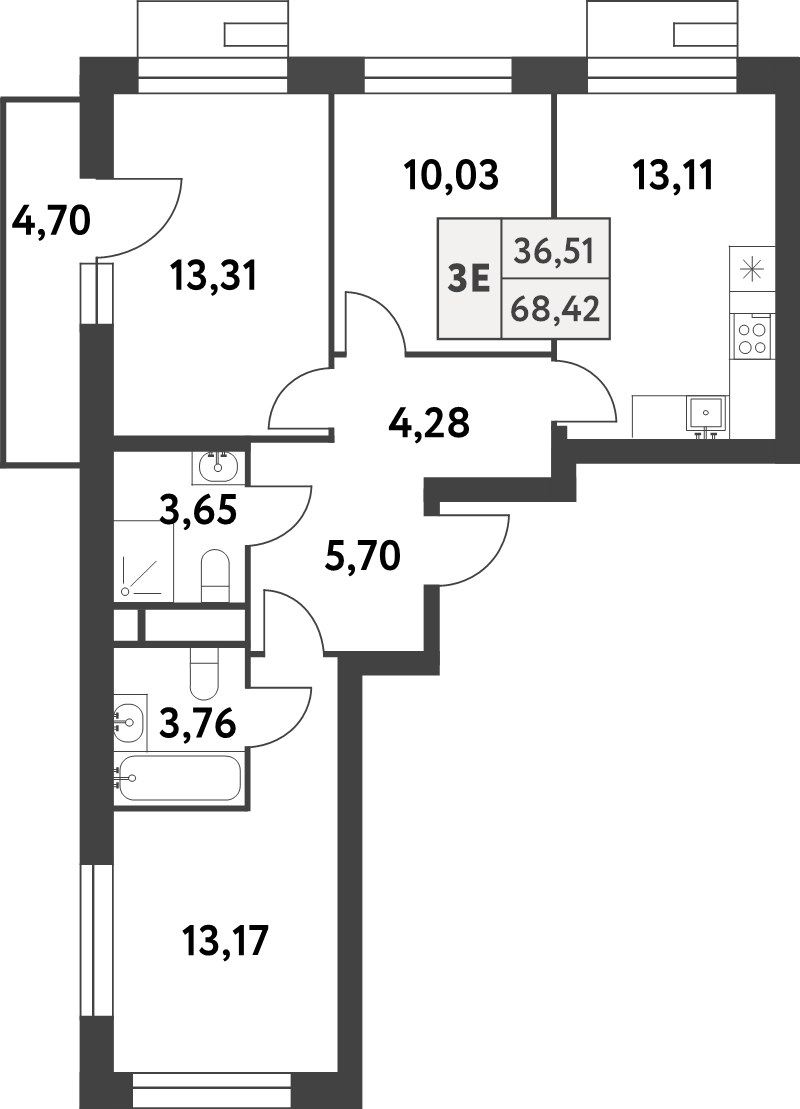 3 ккв 68,4 м²