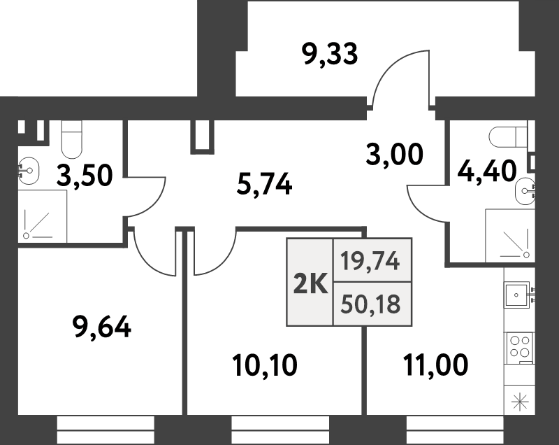 2 ккв 50,1 м²