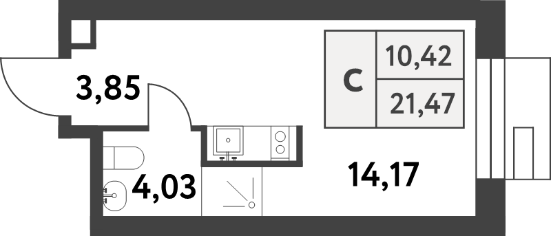 Студия 21,4 м²