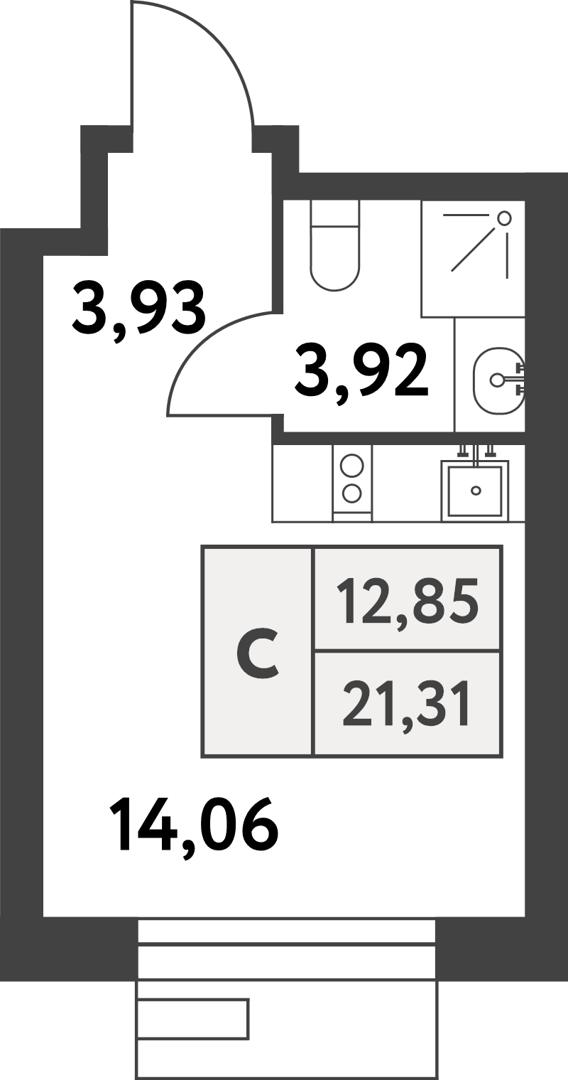 Студия 21,3 м²