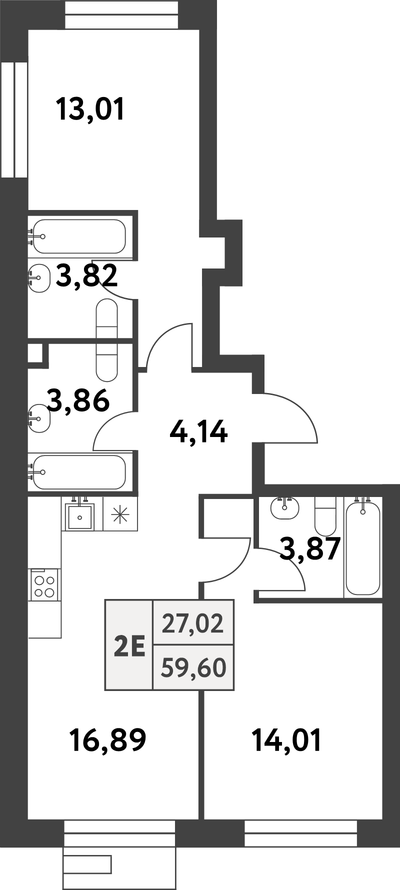 3 ккв (Евро) 59,6 м²