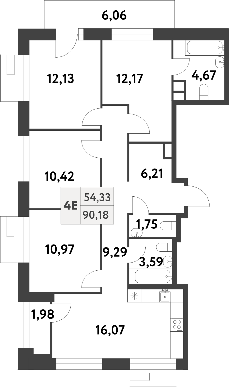 5 ккв (Евро) 90,1 м²