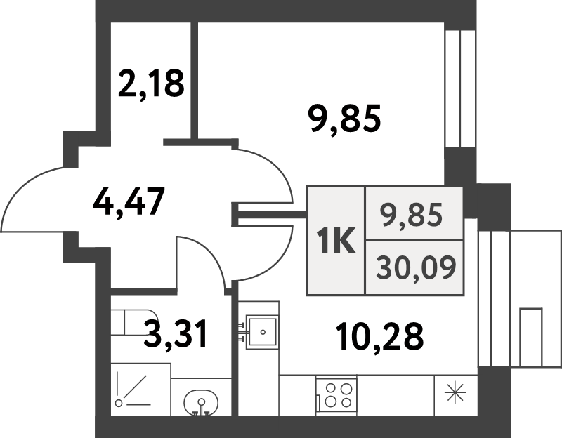 1 ккв 30 м²