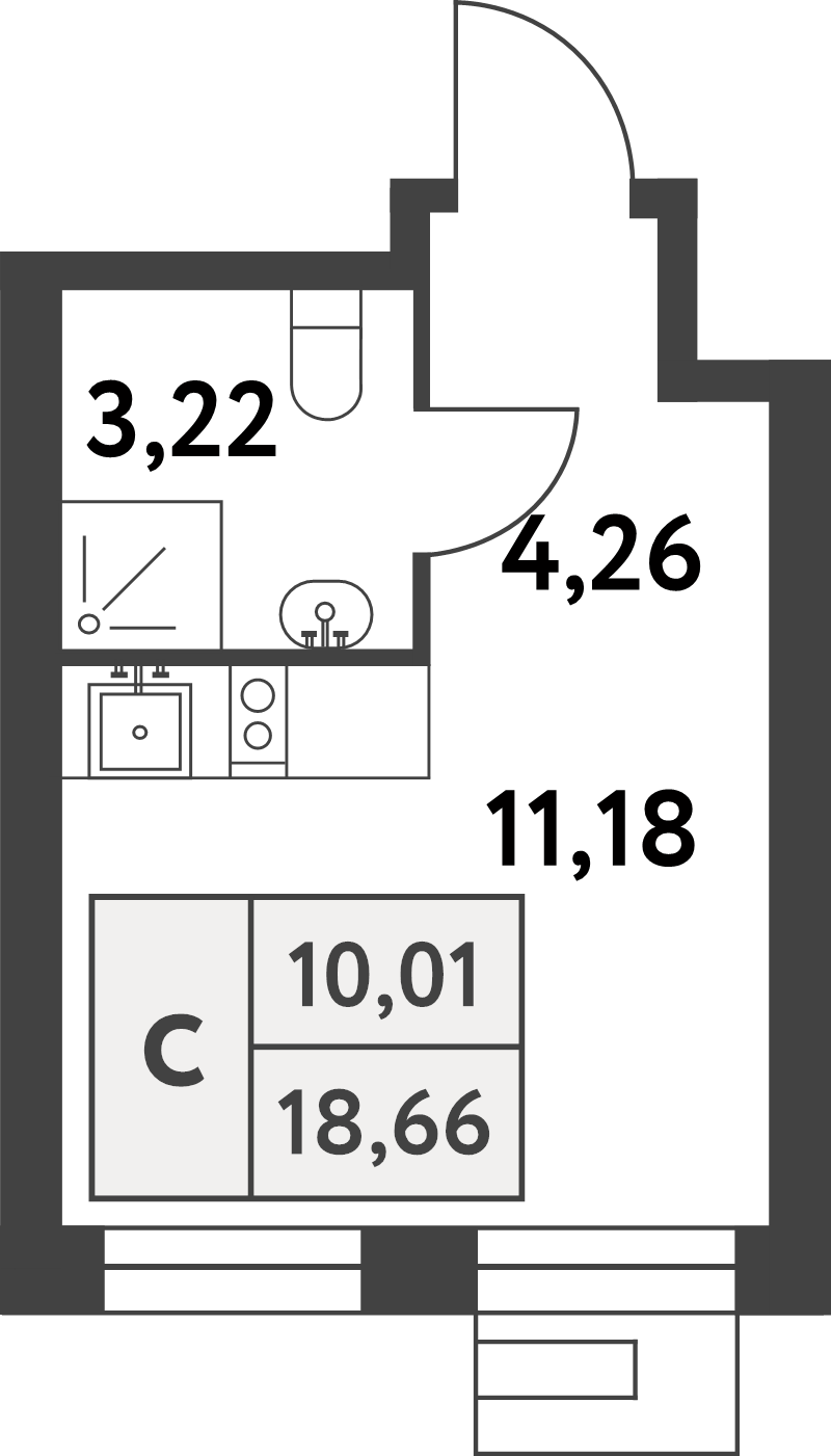 Студия 18,6 м²