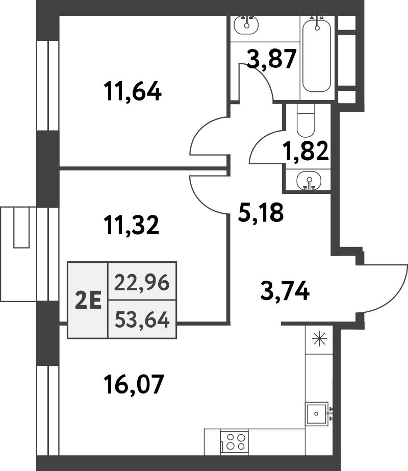 3 ккв (Евро) 53,6 м²