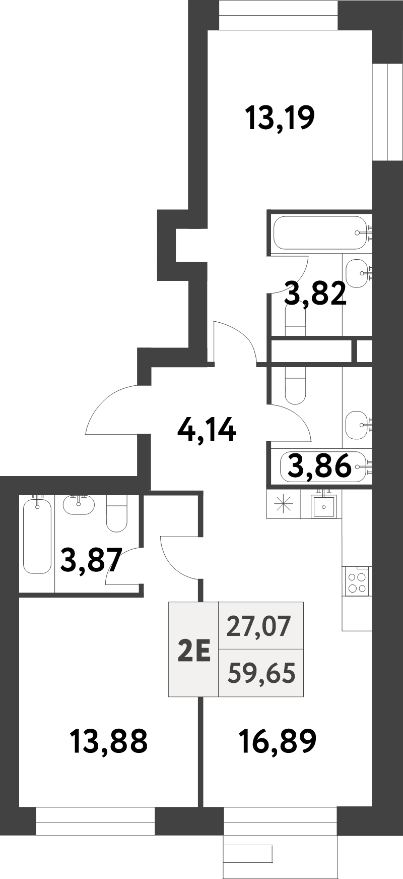3 ккв (Евро) 59,6 м²