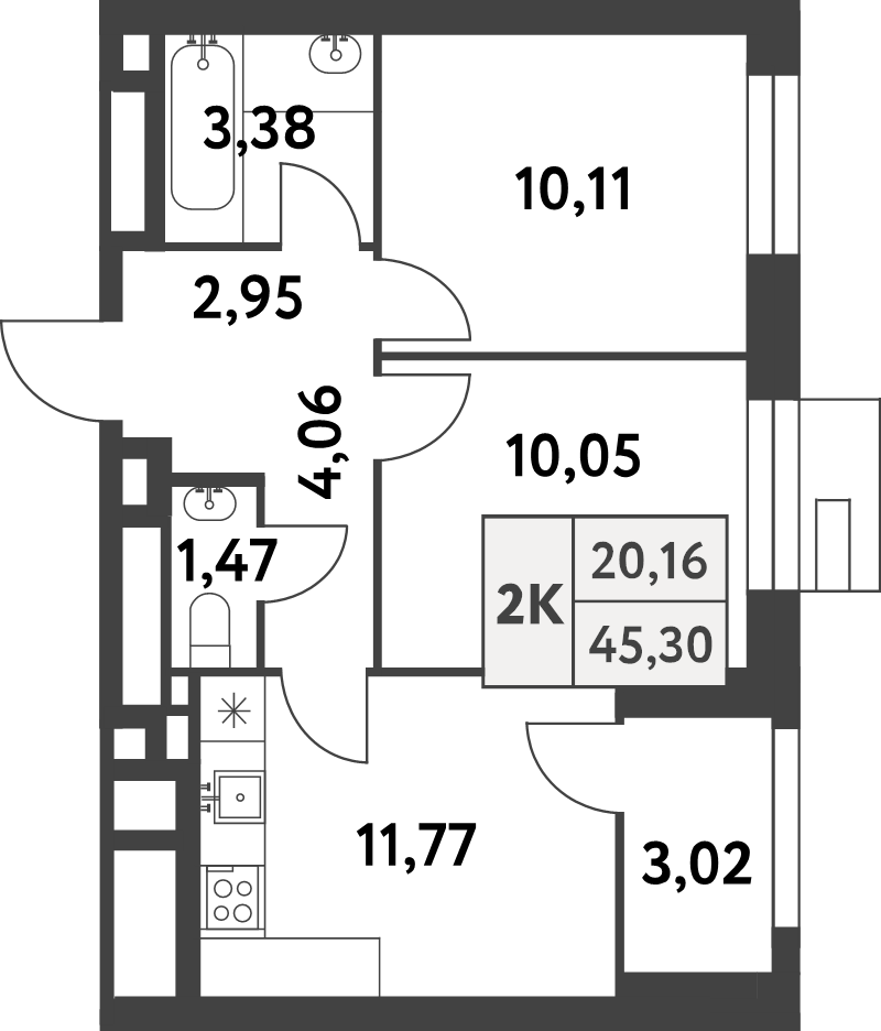 2 ккв 45,3 м²