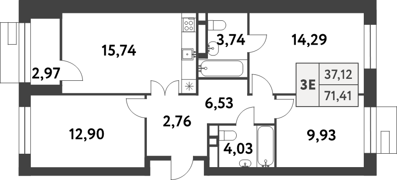 4 ккв (Евро) 71,4 м²