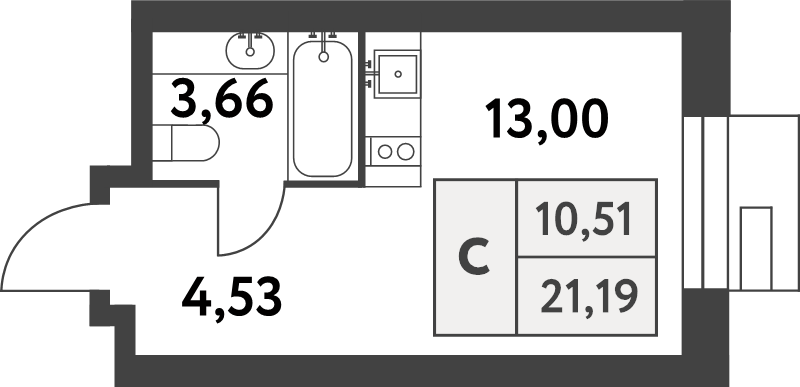 Студия 21,1 м²