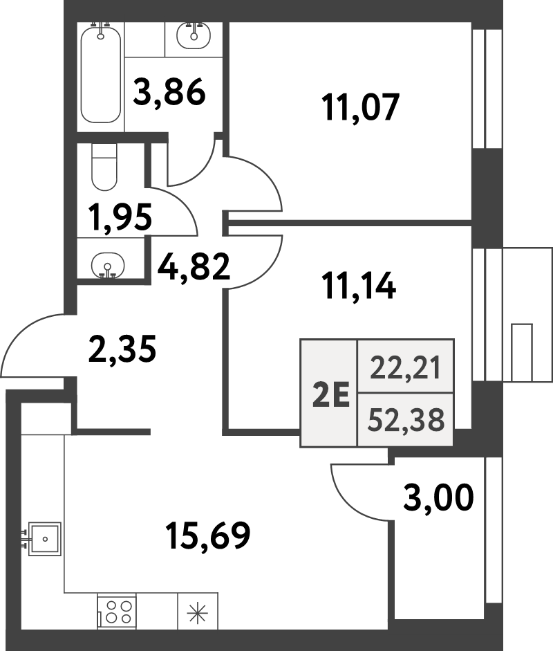3 ккв (Евро) 52,3 м²