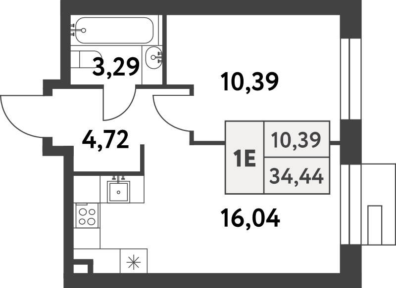 2 ккв (Евро) 34,4 м²
