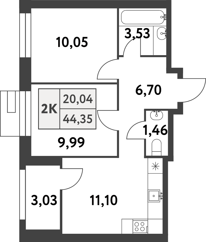 2 ккв 44,3 м²