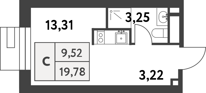 Студия 19,7 м²