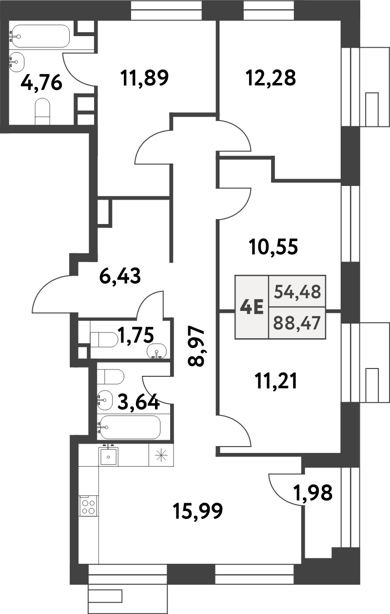 5 ккв (Евро) 88,4 м²