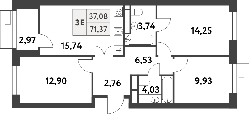 4 ккв (Евро) 71,3 м²