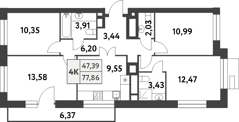 4 ккв 77,8 м²