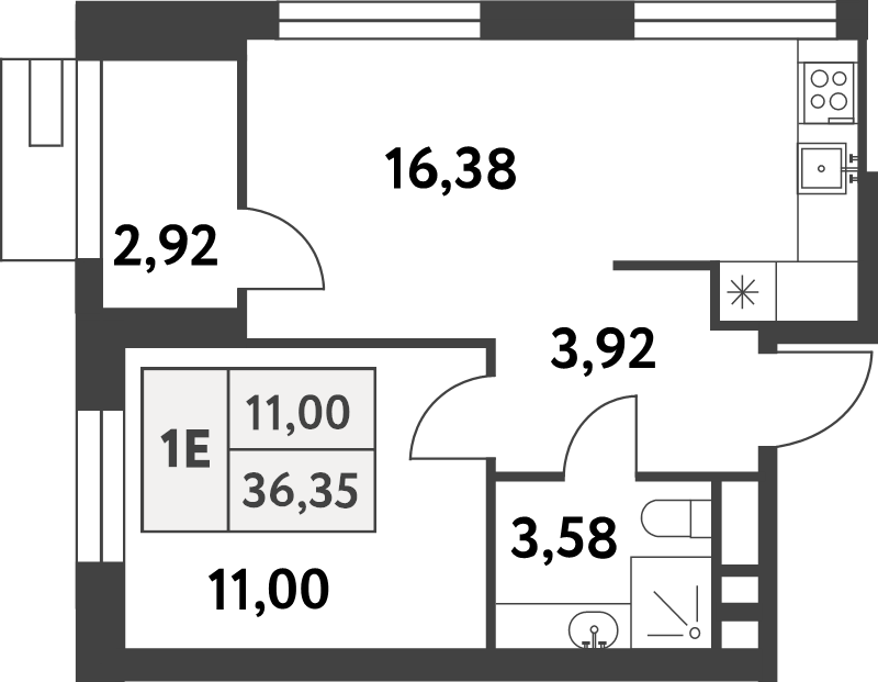 2 ккв (Евро) 36,3 м²