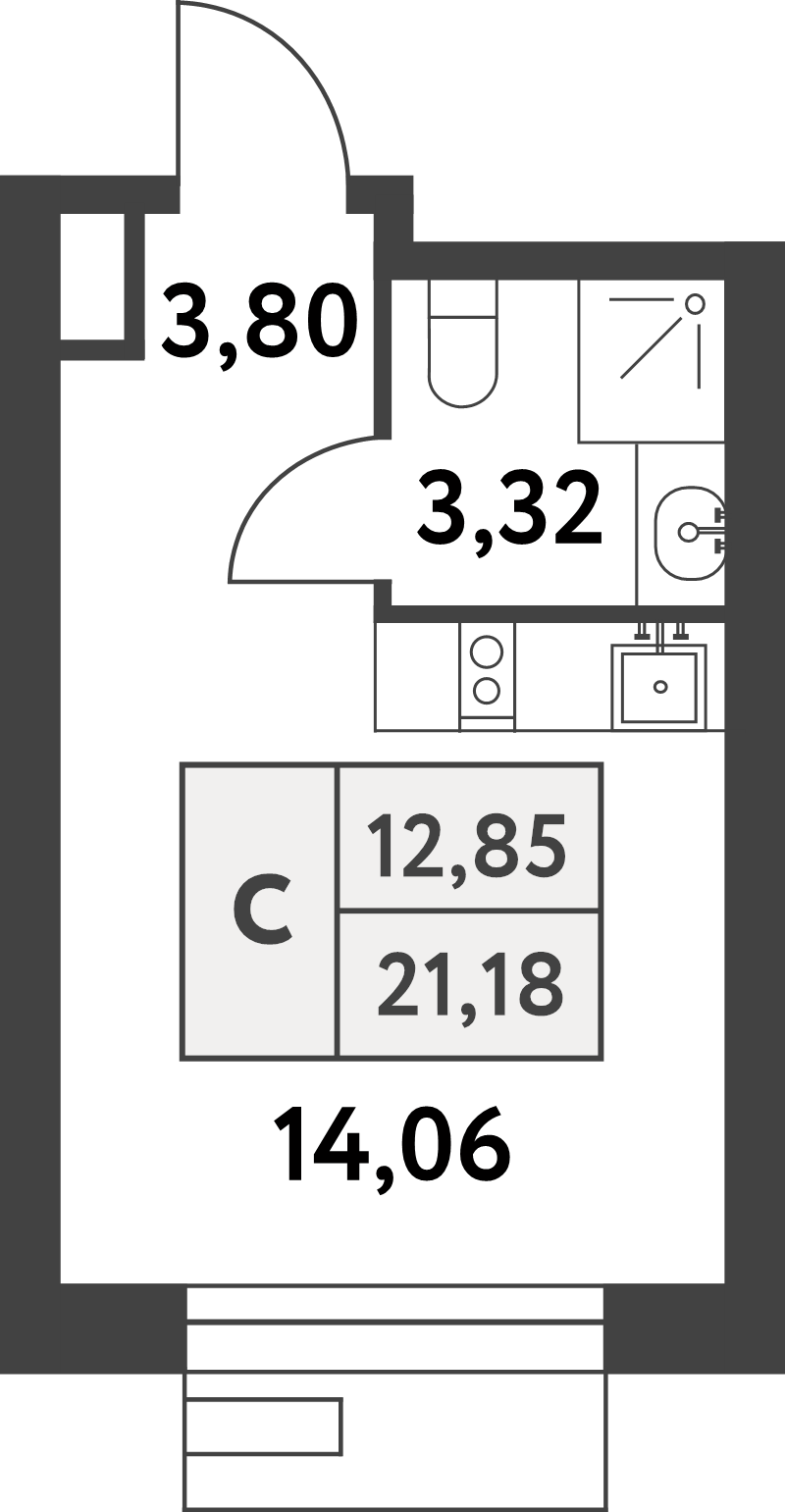 Студия 21,1 м²