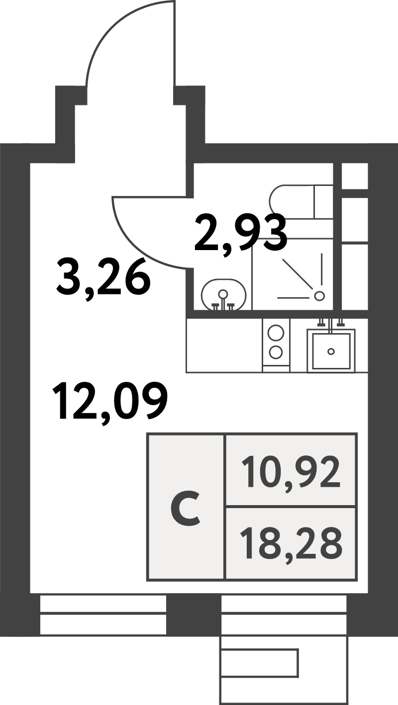 Студия 18,2 м²