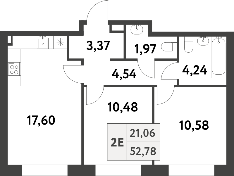 3 ккв (Евро) 52,7 м²