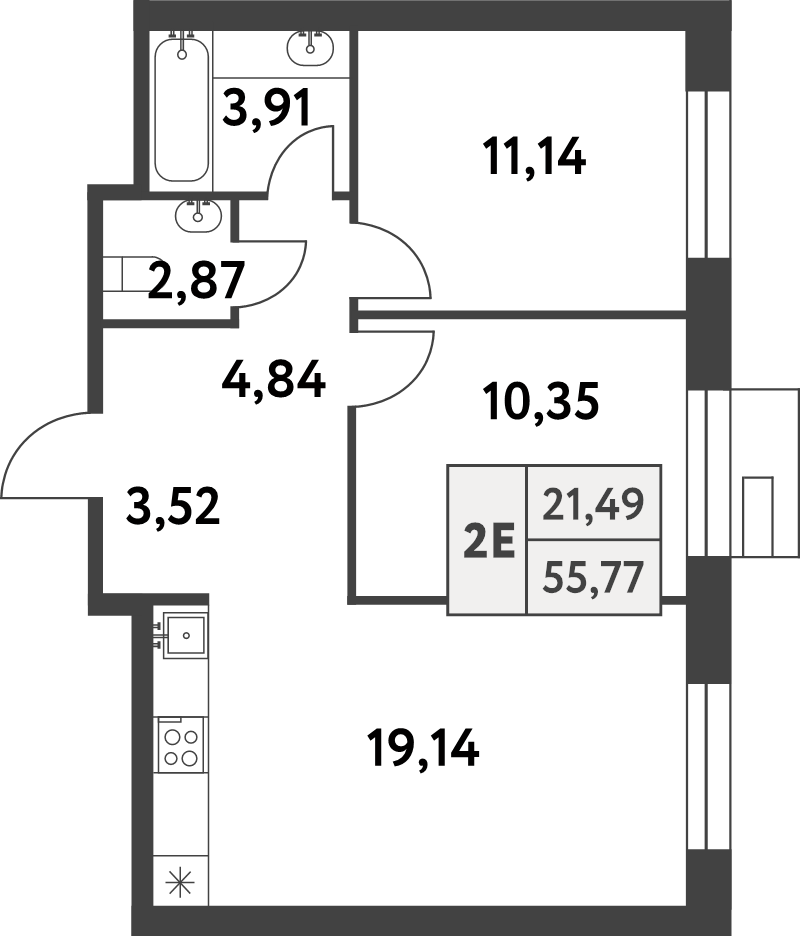 3 ккв (Евро) 55,7 м²