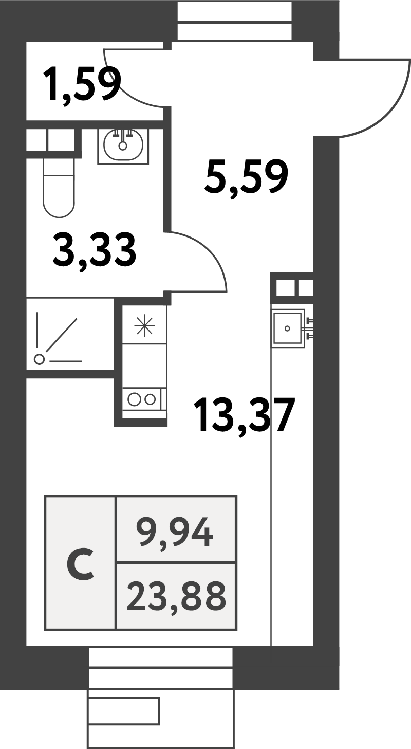 Студия 23,8 м²