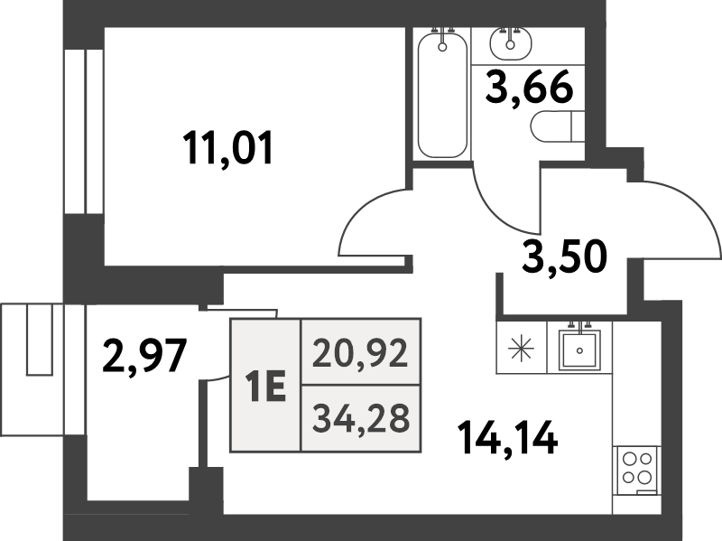 1 ккв 34,2 м²