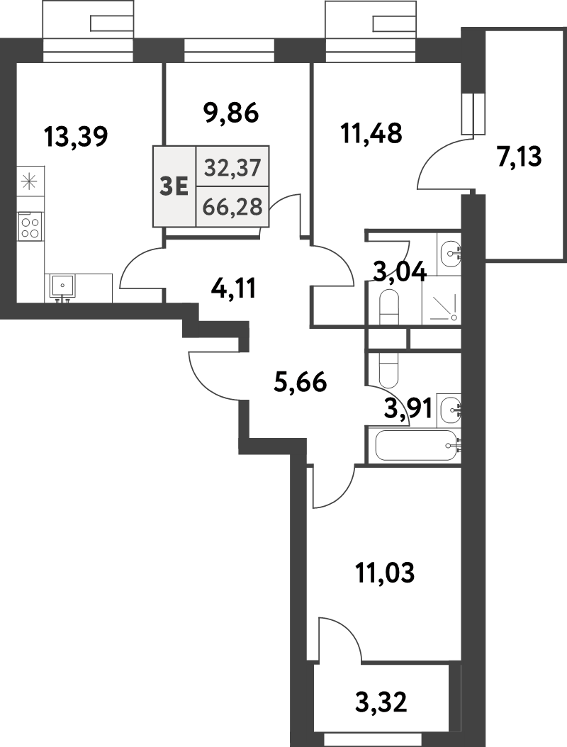 3 ккв 66,2 м²