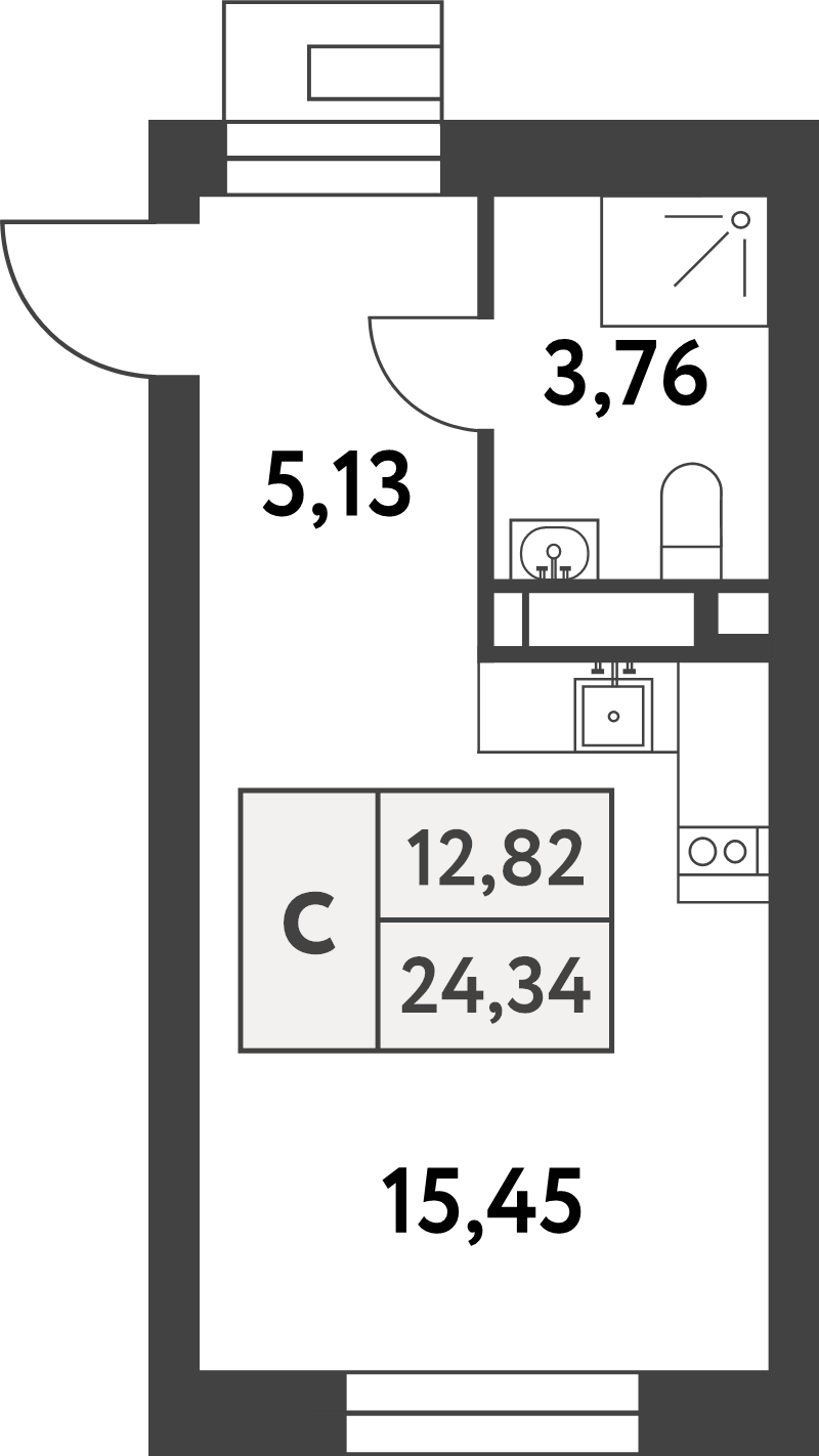 Студия 24,3 м²